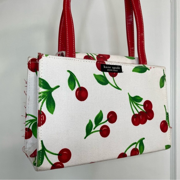 Vintage Y2K Kate Spade Canvas Cherry Print Shoulder Bag - Picture 5 of 16